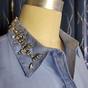 Ann Taylor Crystal Studded Collar Shirt